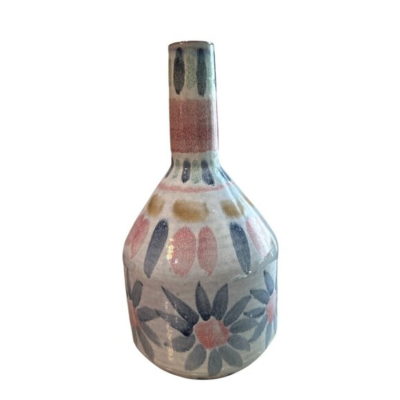 Set Of 2 Ceramic Vases With Handpainted Floral & Abstract Patterns In Pastel Pin - Picture 13 of 16